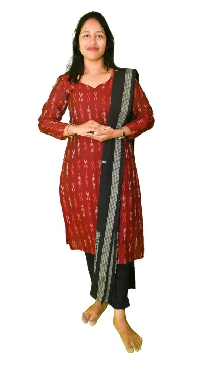 Salwar Suit Set (Ethnic Ikat Style)maroon and black combination(STITCHED)