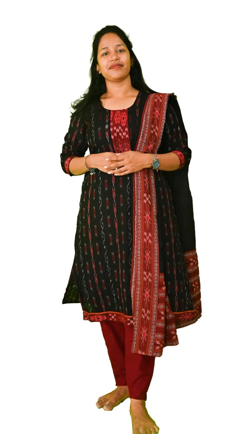 Salwar Suit Set (Ethnic Ikat Style)black and red combination(STITCHED)