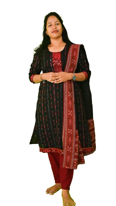 Salwar Suit Set (Ethnic Ikat Style)black and red combination(STITCHED)