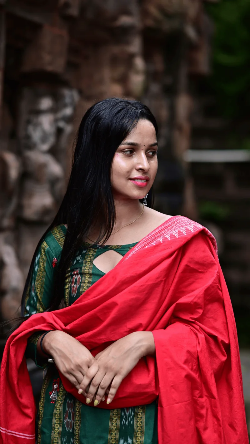 STICHED-Sambalpuri Salwar Kameez with Dupatta, Dark green color