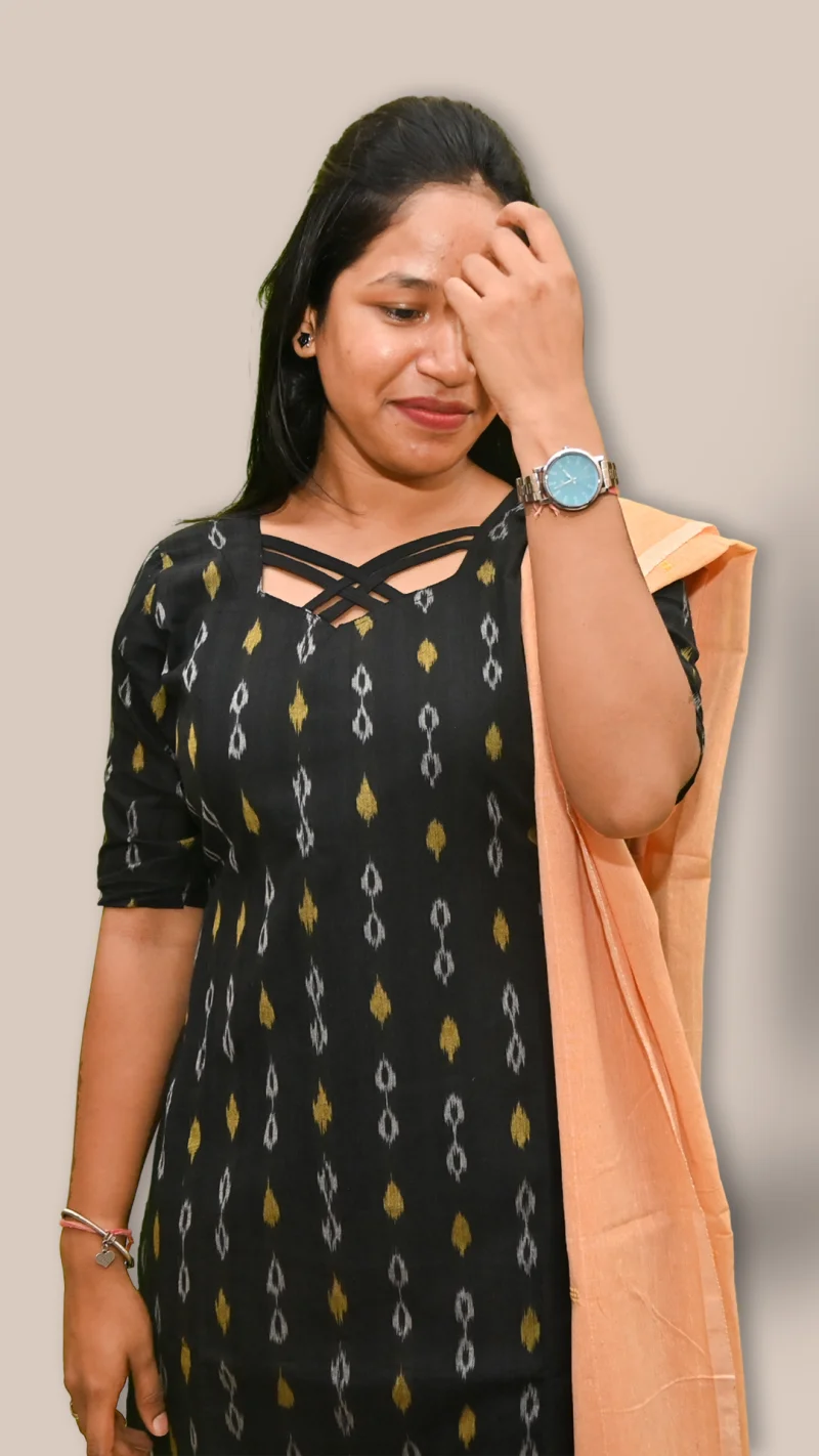 Salwar Suit Set (Ethnic Ikat Style)black and beige combination(STITCHED)