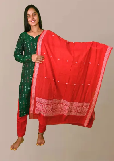 Sambalpuri Suit set Salwar Suit Set (Ethnic Ikat Style)green and red combination(STITCHED)
