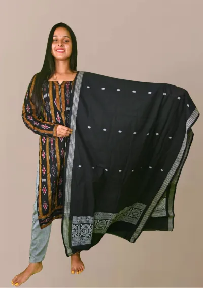 Sambalpuri Suit set Salwar Suit Set (Ethnic Ikat Style)black, mustard, and grey combination(STITCHED)